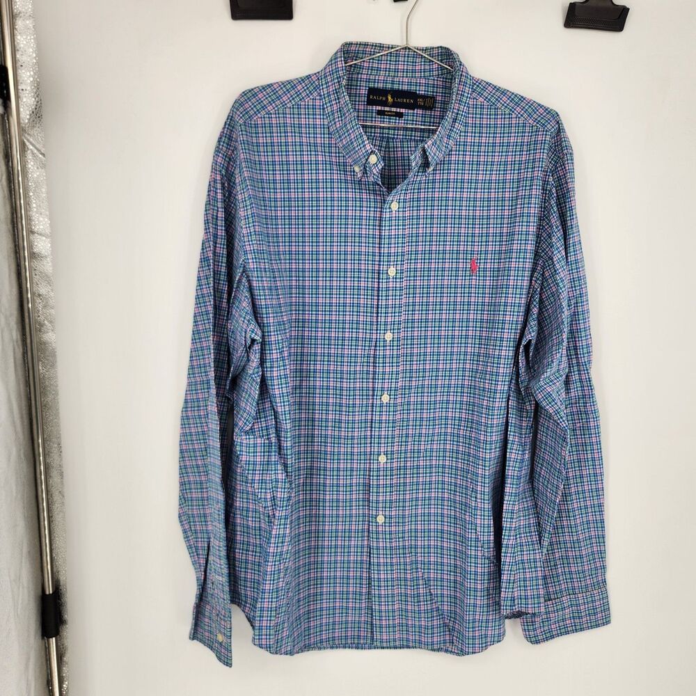 Polo Ralph‎ Lauren Men's XL Blue Check Long Sleeve Button Up Shirt 100% Cotton